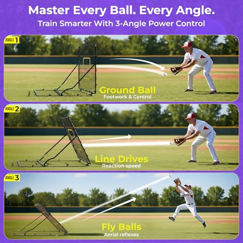 Baseball Rebounder Net 4 x 4.5 ft, Pitch Back Net with 3 Adjustable Angles, Heavy-Duty Steel Frame, 36-Ply Net, Stable Training Net for Baseball, Volleyball, Softball Fielding Practice by FLYNX - Image 3