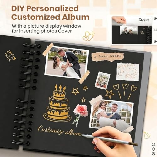 Image of HASTHIP DIY Photo Memory Scrapbook Kit with Spiral Album, Cover Window, Stickers & Metallic Pens for Personalized Travel, Wedding, and Celebration Keepsakes