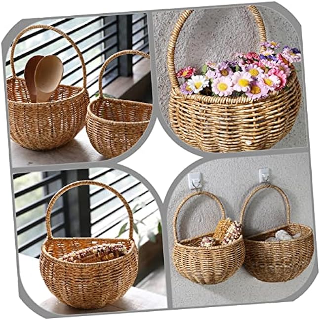 BESTYASH Rustic Rattan Egg Storage Basket Wall Mounted Kitchen Organizer for Household Sundries Fresh Pastoral Style Container Odor Plastic Liner Neat Daily Necessities Holder