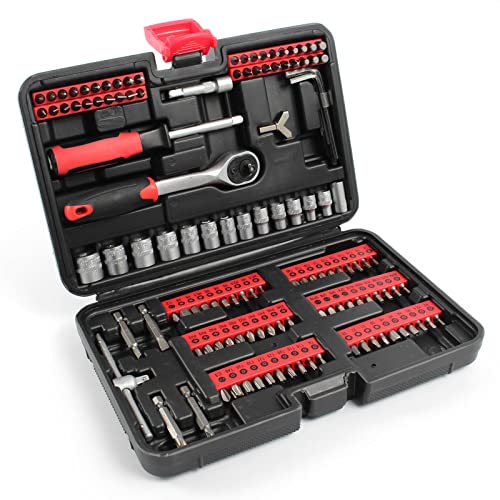 XPOtool Kit de clés à douille et bits 130 pcs avec cliquet réversible 6,3mm (1/4
