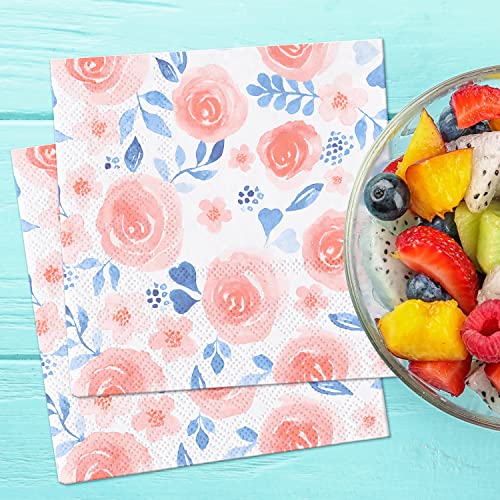 Watercolor Flower Print Cocktail Napkins Set Of 60-Decorative & Disposable Napkins For Weddings, Birthdays, Baby Showers, & Holiday Events Fun & Festive Floral Patterns Bursting With Vibrant Color #TOP1