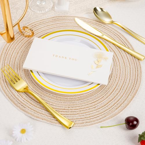 image for BESTSTAR 7 Inch White with Gold Rim Plastic Plates,100PCS Disposable D