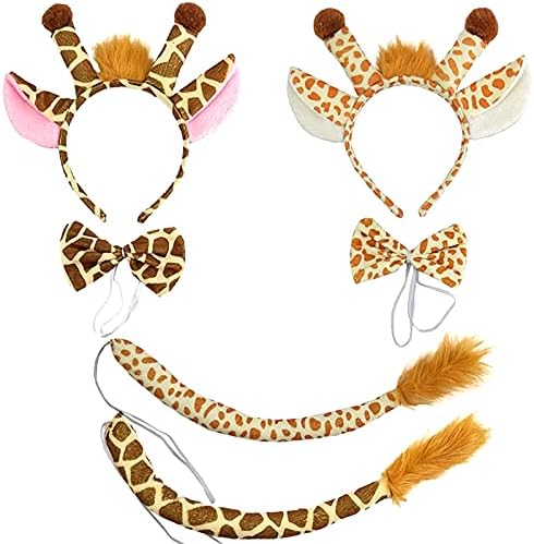 2 Set Halloween Animal Costume Set with Giraffe Horn Headband Tail and Bow Tie Giraffe Cosplay Costume Accessory Halloween Party