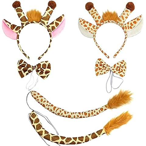 2 Set Halloween Animal Costume Set for Kids with Giraffe Horn Headband Tail and Bow Tie Giraffe Cosplay Costume Accessory for Children Halloween Party Cover