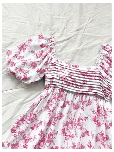 Image of Floerns Women's Floral Dress Puff Sleeve Dress Square Neck Summer Vacation Picnic Mini Dresses