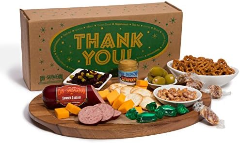 Dan the Sausageman's Thank You Gift Basket Featuring Summer Sausage, Wisconsin Cheese, Seattle Chocolates and Dan's Mustard.