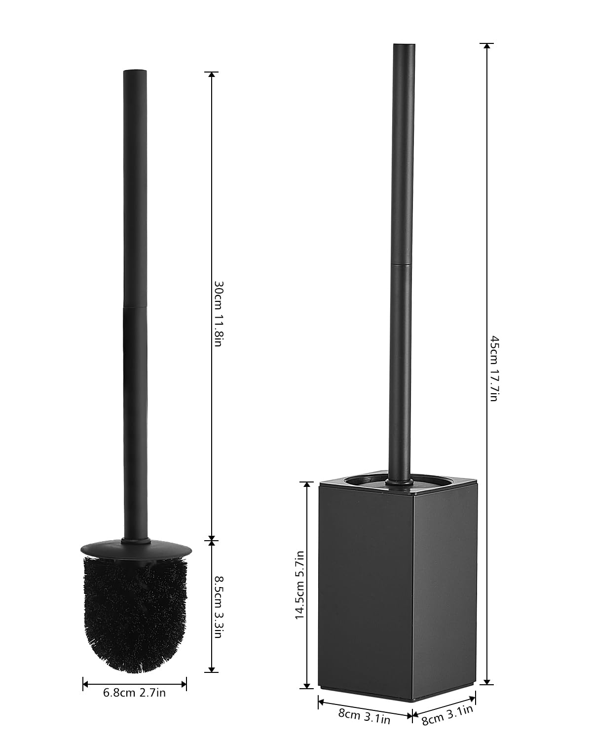 Scopino WC Scovolino Bagno WC Acciaio inossidabile Con 2 Testine, Design Chiuso ad Asciugatura Rapida Nero