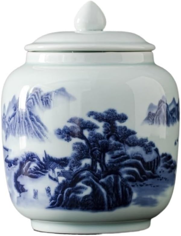 SONGCHAO Sugar Jar Creative Hand-Painted Celadon Bulk Tea Storage Container Jar Ceramic Sealed Empty Retro Set Single Tea Canister(B)