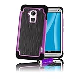 32nd® Shock Proof Heavy Duty Dual Defender Case Cover for HTC One Max (T6), including screen protector, cleaning cloth and touch stylus - Purple