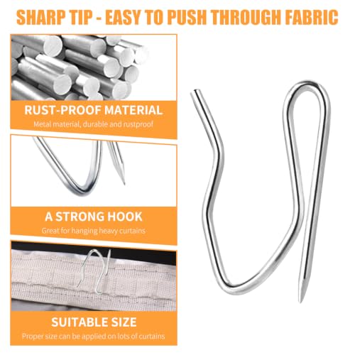 Image of 1.2 Inches Curtain Hooks, Sopito 58pcs Metal Drapery Pin and Hook for Door Window Shower Curtain, Silver