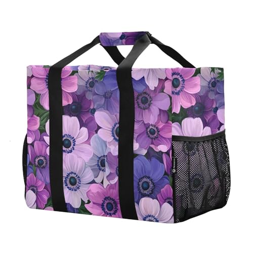 JUNZAN Flowers in Blue Large Utility Tote Bag For Women Foldable Beach Bags Waterproof Resusable Shopping Bags with Handles Laundry Bag Travel