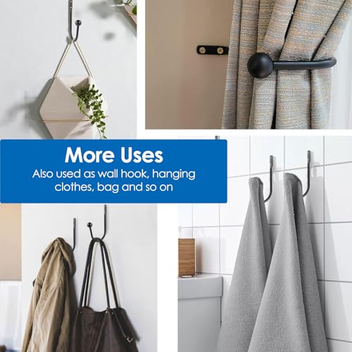 ELLECILA 2PCS Metal Curtain Holdbacks with Tiebacks, Black Curtain Tie Backs Hooks & Silver-Grey Straps, U-Shaped Wall-Mounted Drapery Holdbacks for Curtains & Hanging Items (Includes Screws) - Image 7