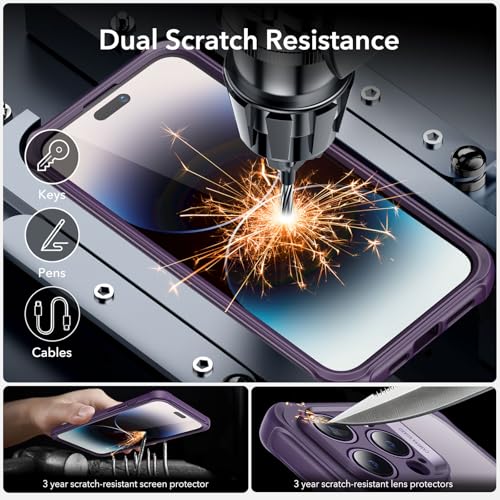 Image of ESR for iPhone 14 Pro Max Case, Compatible with MagSafe, Full-Body Military-Grade Drop Proof Case with Built-in 9H+ Tempered Glass Screen Protector, Armor Series, Clear Purple