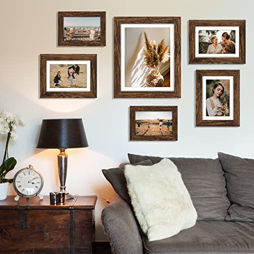 Hamitor Picture Frames Set Wall Gallery: 10 Pcs Family Photo Frames Set For Wall Or Tabletop Decor Including Two 8×10 Four 5×7 Four 4×6 - Rustic Brown #TOP6