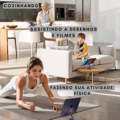 Suporte Ajustável e Articulável de Mesa para Celular, com Base Giratória 360°, Pedestal Dobrável e R