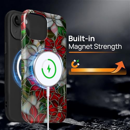 Coque iPhone 14 MagSafe antichoc double couche motif vitrail Noël