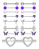 Besteel 8 Pairs Nipple Rings 14G Stainless Steel Nipplerings CZ Heart Butterfly Ball Tongue Barbell Rings Retainer Body Piercing Jewelry for Women Colorful