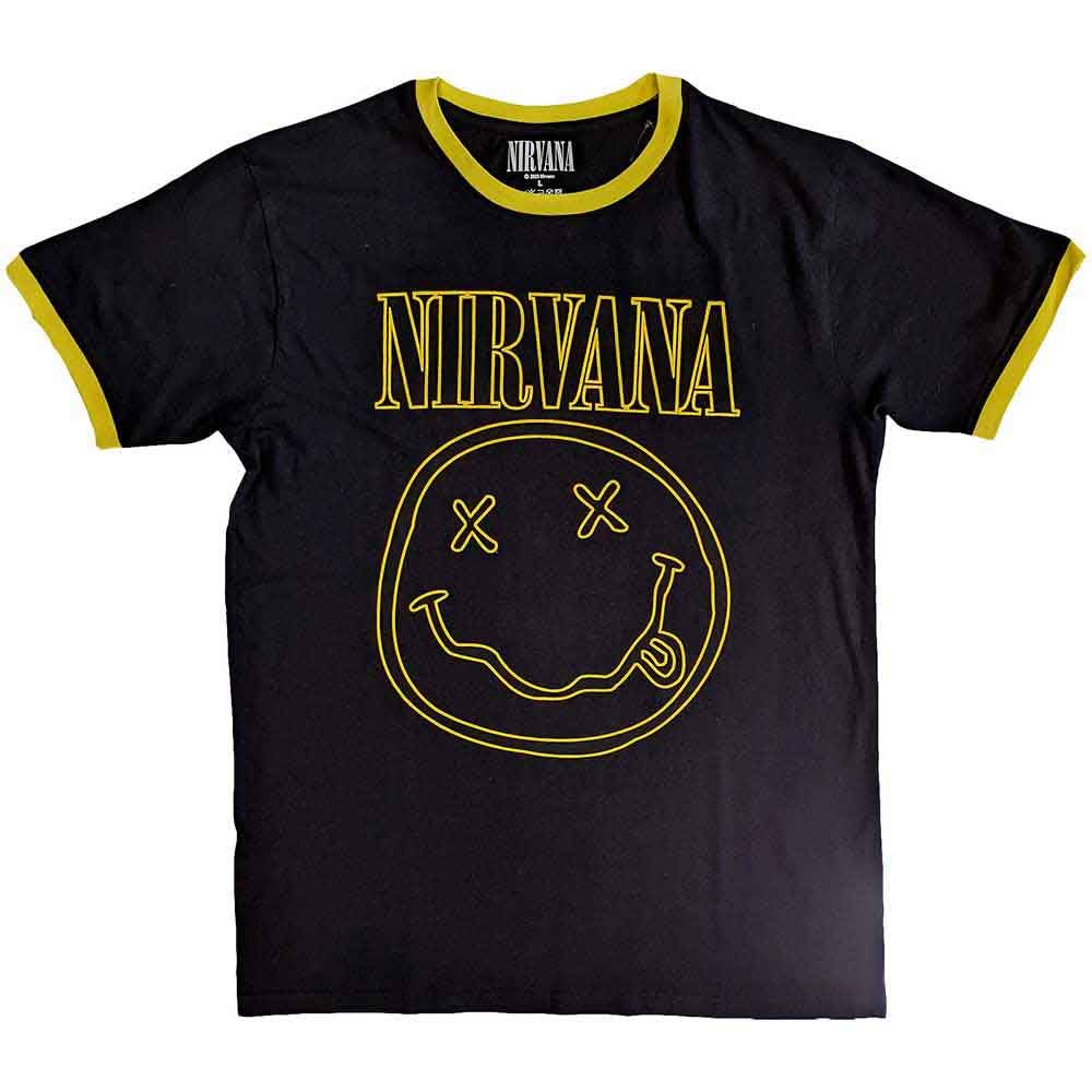 Nirvana Outline Grunge Face Ringer T-Shirt - Black - Medium