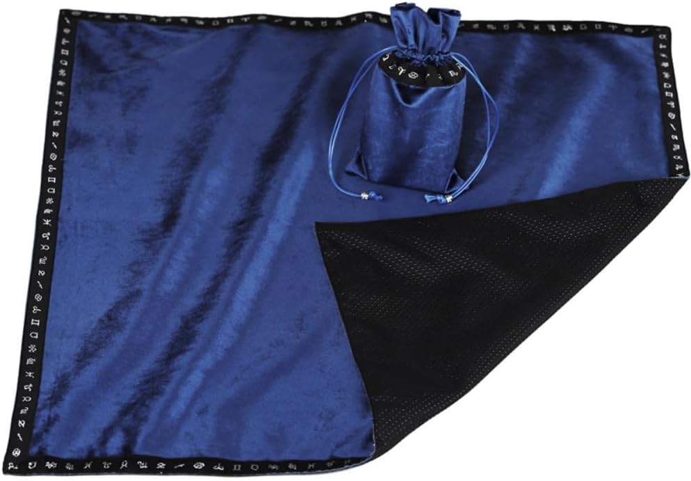 Tarot Tablecloth and Bag Set Square Divination with Bag Tarot Cloths (Blue)