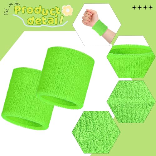 Image of Bememo 12 Pack Wristbands Sweatband for Women Men, Neon Colored Sport Wrist Bands, Tennis Football Basketball Sweatbands, Moisture Wicking Arm Bands for Working Out