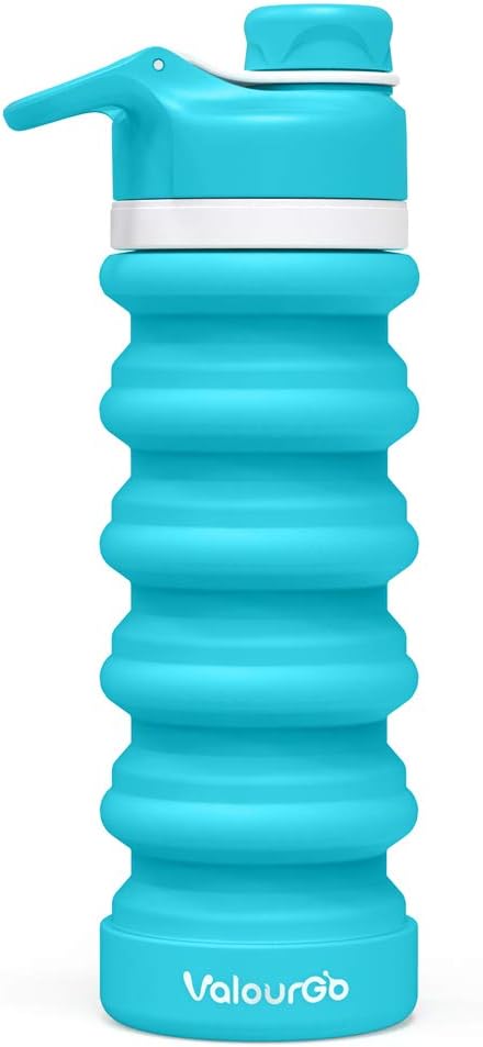 Valourgo Bpafree Collapsible Water Bottle - Reusable Water Bottle For Gym Bike Running Cycling 550 Milliliter 19 Ounce Aqua Blue Sports Water Bottle