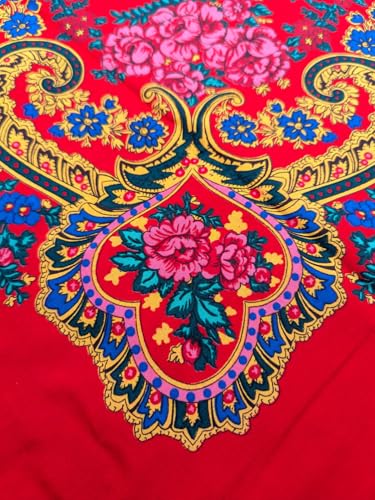 Traditional Portuguese Viana Scarf, Floral Pattern, Red, Blue and Black4