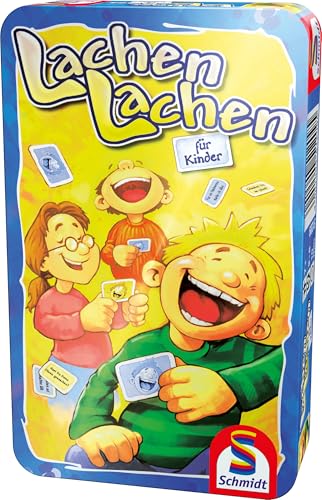Schmidt Spiele 51209 Lachen, Lachen für Kinder, Reisespiel in der Metalldose