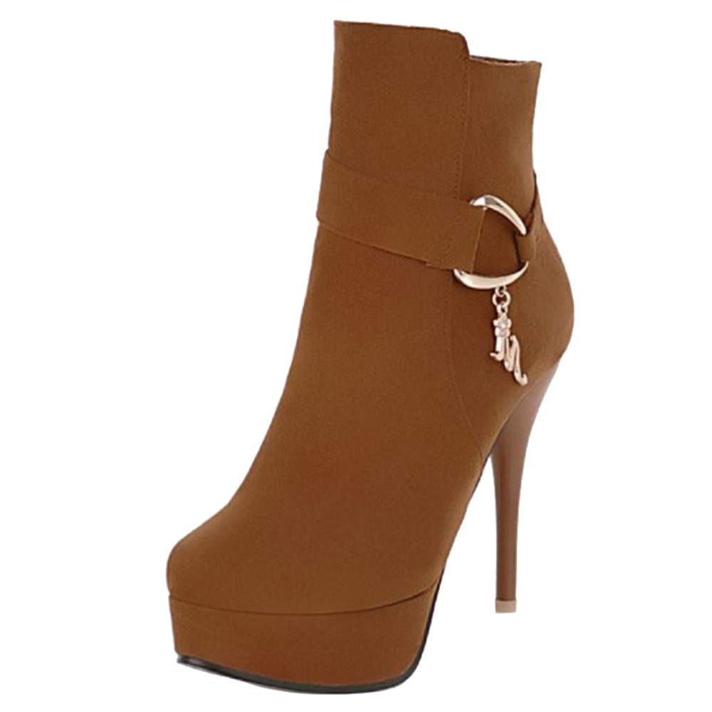 Onewus Botas de tacón alto de caña corta para mujer