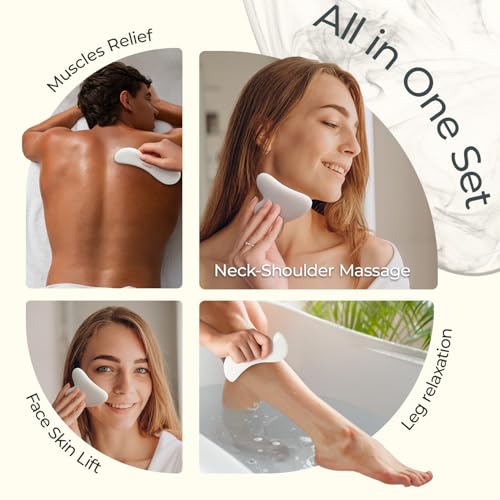 Image of Scienlodic 2 Pcs Gua Sha Massage Tools for Face & Body (White, Resin) - Guasha Scraping Tool for Jawline Contouring, Puffiness Reduction, Neck, Shoulders, Arms & Calves Relaxation