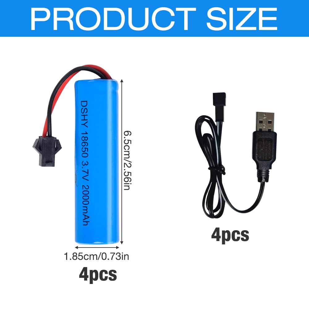 4PCS LiPo Batteria 1800mAh 3,7V RC Batterie Ricaricabili con USB cavo di ricarica e spina SM 2P, RC Batteria al litio 18650 per RC Auto Telecomandato Camion RC Robot
