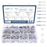 OCR 650PCS Pop Rivet Assortment Kit, 8 Sizes Aluminum Blind Rivets with 304 Stainless Steel Washers, Heavy Duty Fasteners for Automotive, Furniture & Industrial