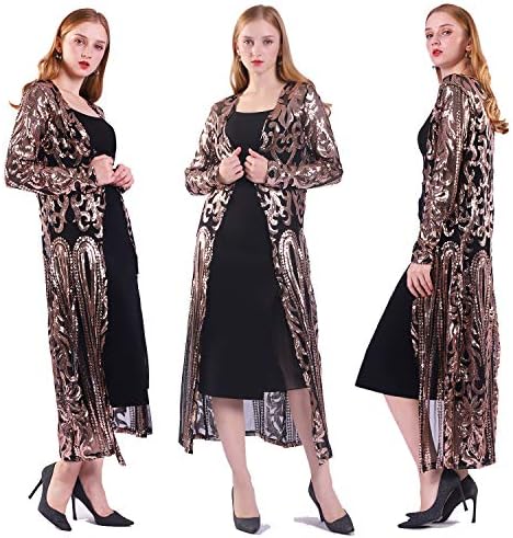 Women's Sequin Cardigan Summer Cover Up Dress Glitter Sparkle Open Front Coat Dresses Duster for Evening Prom XXL Black