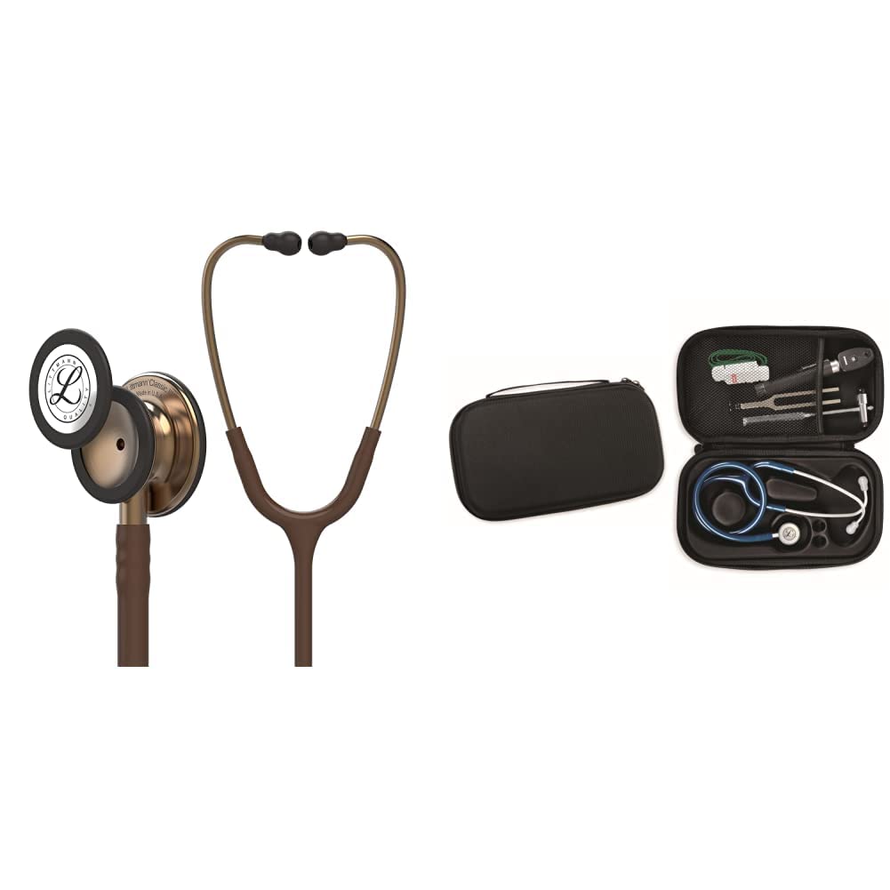3M Littmann Stéthoscope de Surveillance Classic III, Tubulure Chocolat, Edition Cuivre, 69 cm, 5809 + GIMA ÉTUI CLASSIC pour stéthoscope - noir.