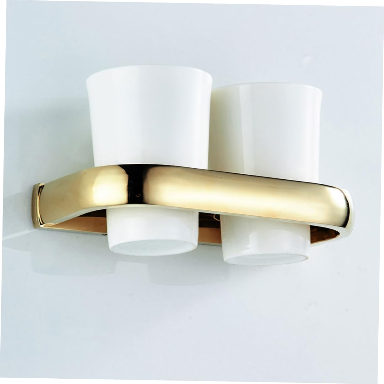 Cabilock Zahnbürstenbecherhalter Gold Messing in Wandmontierter aus Doppelbecherhalter mit Platzsparendem Design Glänzend Modisch für Badezimmer und Küche und Waschräume