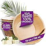 Waipur Hoja de Palma Cuencos Ecológicos - 25 Cuencos Desechables 18 cm/ 700 ml - Vajillas Desechables Premium, Natural y Elegante - Cuencos Palmas - como Cuencos Bambu para Fiestas
