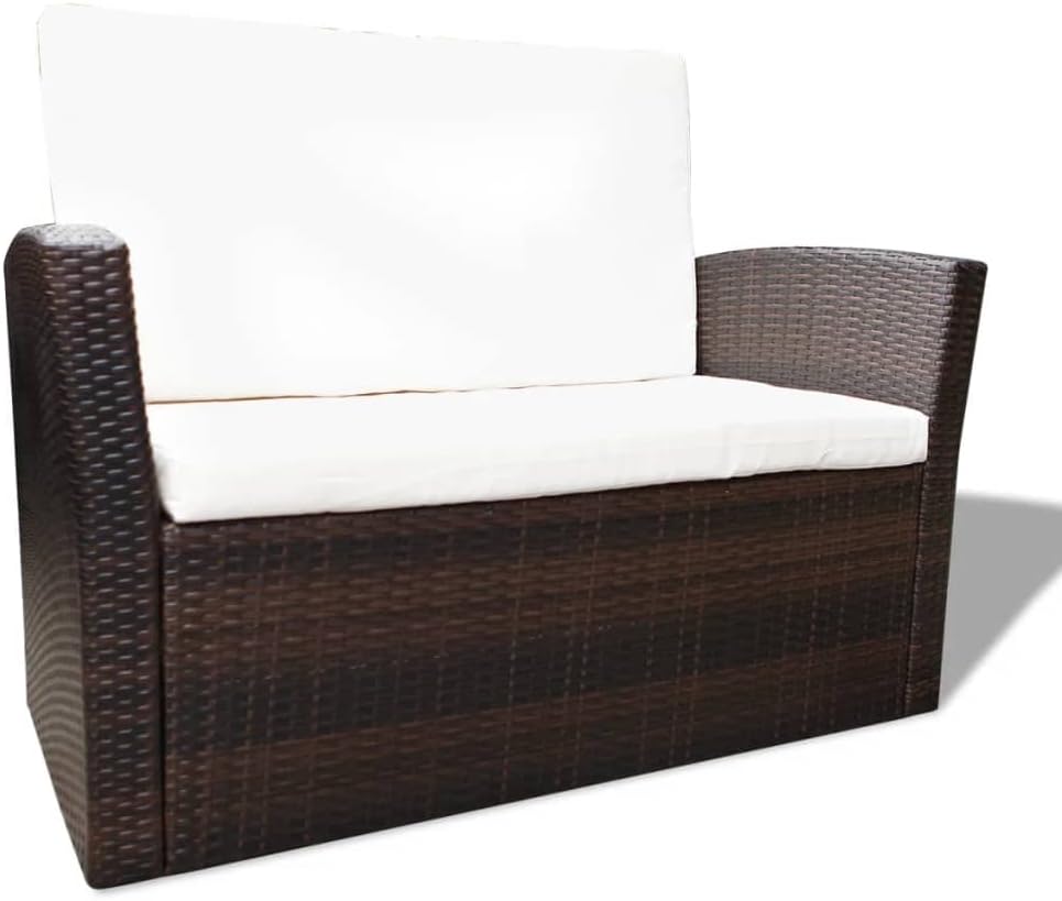 4 Piece Garden Lounge Set with Sofa and Armchairs, Durable Powder-Coated Steel Frame and Synthetic Poly Rattan, Brown and Cream White Outdoor Patio Furniture for Relaxation