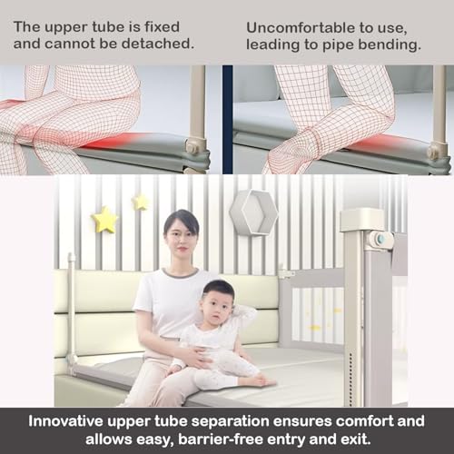 Image of Safe-O-Kid 1-Year Warranty 6 Feet /180Cms Baby Metal Bed Rail with Extra Mesh Cloth Prevents from The Gap, Adjustable Height, Baby Safety Bed Railing, Bed Guard for Babies, Green-Pack of 2