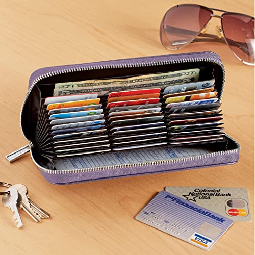 Collections Etc Slim RFID-Blocking Technology Leather Wallet with 36 Slots and Zippered Closure for Maximum Security2