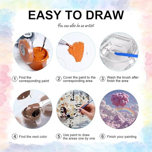 Malen Nach Zahlen Erwachsene Ballon, Malen Nach Zahlen für Zimmer Deko, DIY Basteln Erwachsene Leinwand Kit, Cloud Paint by Numbers Kits Mit Pinseln und Acrylfarbe, Geschenke, 100x135cm L-4954