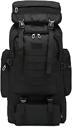 Mochila Cargueira Camping Impermeável 80litros Travessia Trilha Preta Desenho do tecido Liso Qualidade Premium para sua Viagem