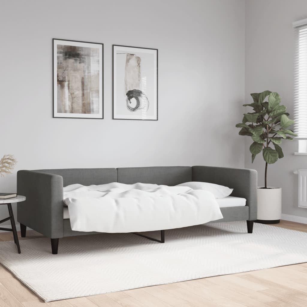 Modern Twin Day Bed with Dark Grey Fabric Sofa and Bed Convertible Design for Living Room Bedroom Durable Metal Wood Frame Easy Clean Polyester