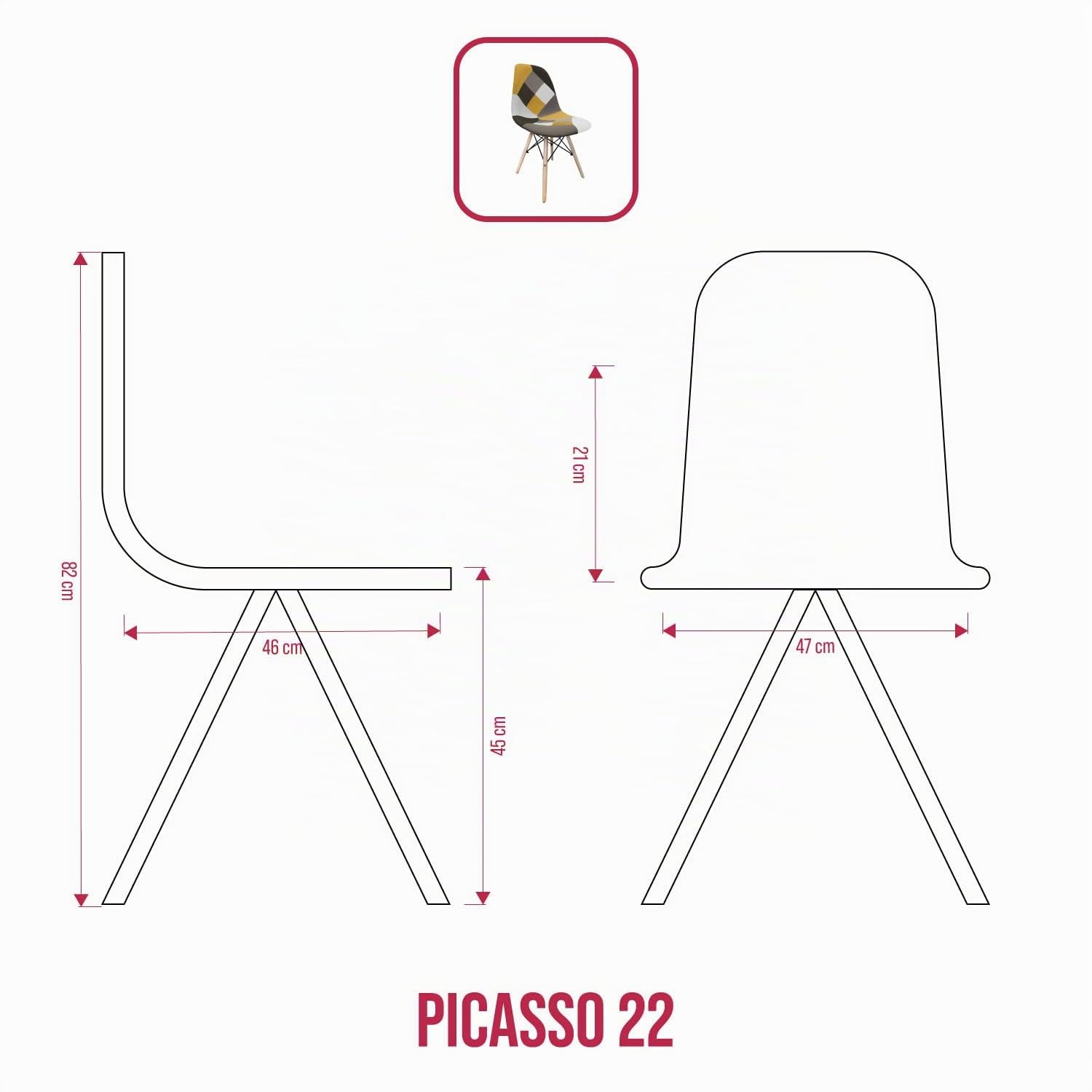 BUYBUY Sedia Serie Picasso in PP con Seduta Imbottita Patchwork | Rivestimento in Stoffa Patchwork, Imbottitura in Spugna, Piedi in Legno di Faggio, Piedi in Metallo