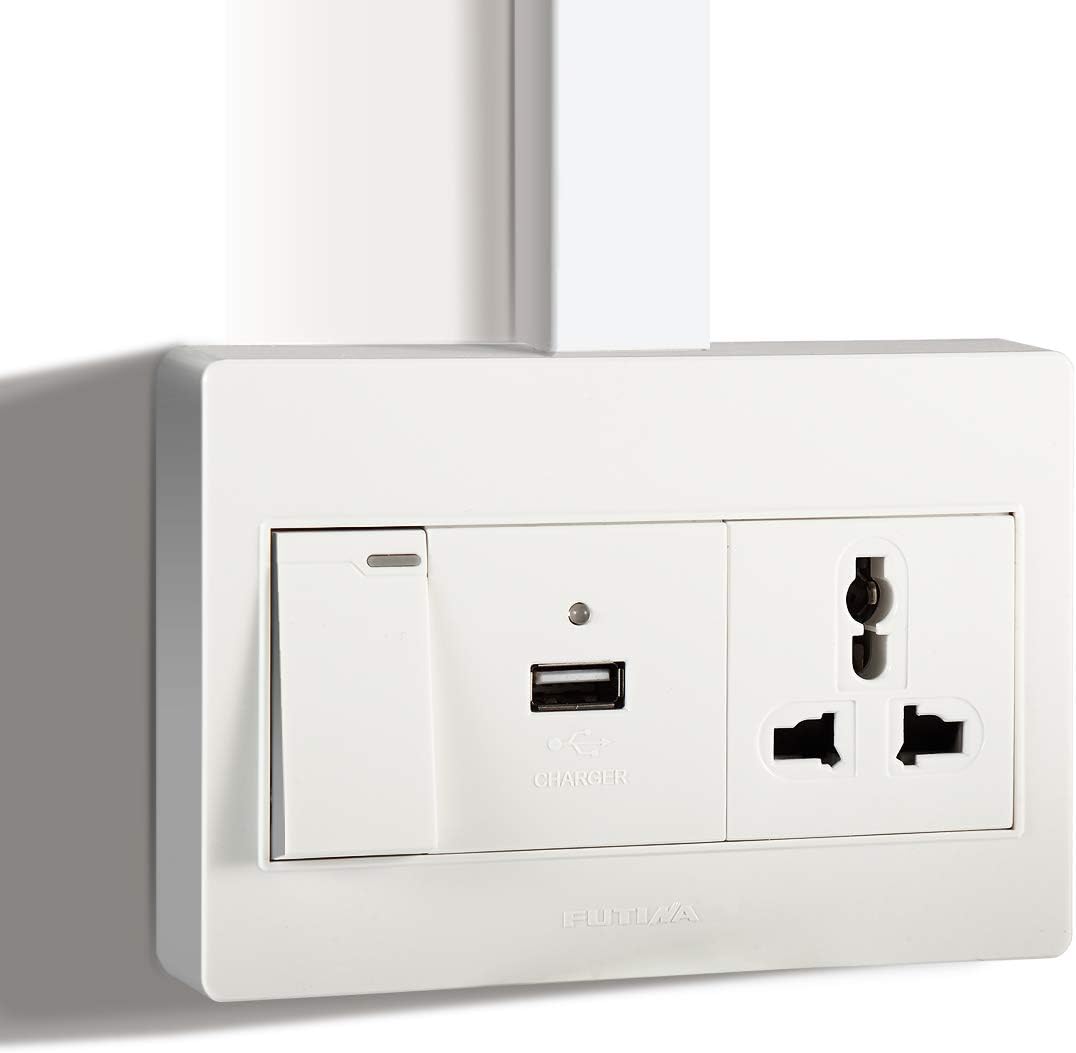 Surface Mount Electrical Outlet Box and USB Outlet Switch with Wall Plates Great for Cable Raceway,15 Amp Receptacle,White(with switch)