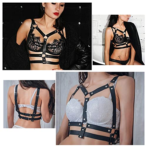 SUPKTHDY Damen Punk Gothic Leder Harness Brustgurte Cupless Lingerie Einstellbare Sex für Paare Extrem Sexy Art Dessous Gothic Fetisch Cosplay Party Kostüme Clubwear Erotisch Dessous