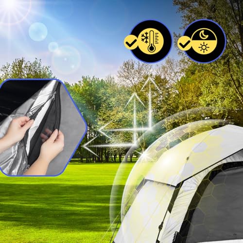 Where Tomorrow - Tenda pop-up per 4 persone, con effetto di raffreddamento, per campeggio, attività all'aperto, festival e feste, tenda a cupola con protezione solare e protezione dalla pioggia - Immagine 5