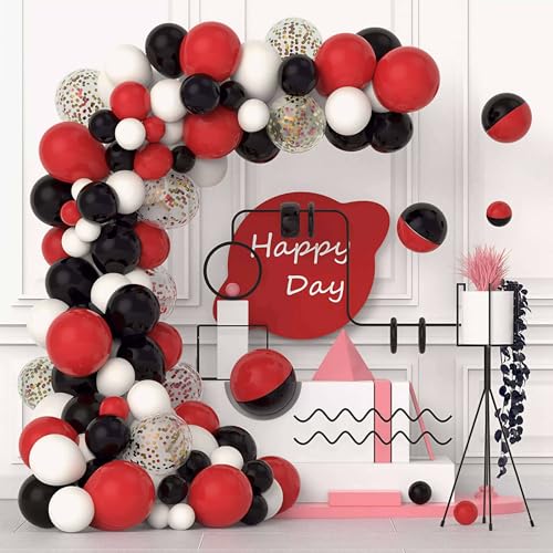 Image of CANREVEL 50pcs 12 Inches Black Red Confetti Balloons Kit, Black Red White Party Balloons with Ribbons for Birthday, Wedding, Baby Shower, Graduation Decorations