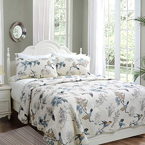 Brandream American Country Comforter Sets, Birds Printing Queen Quilt Set, Beige 3Pcs #TOP1