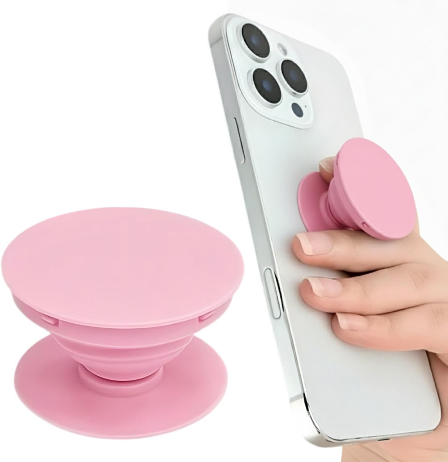 Phone Grip with Expanding Kickstand, Adhesive Grip Extendable base and grip for smartphones and tablets (Pink)
