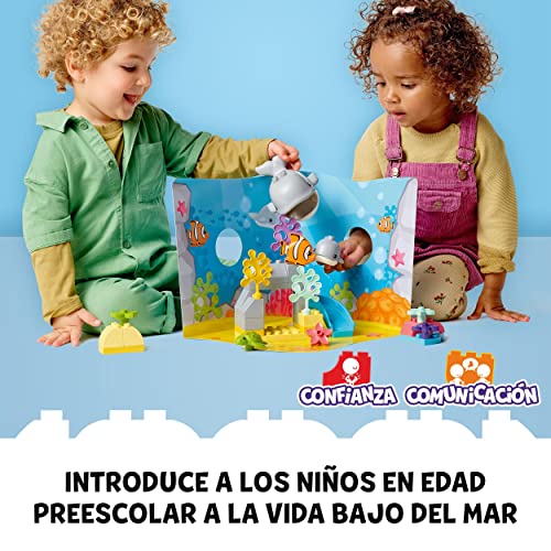 LEGO 10972 Duplo Fauna Salvaje del Océano, Juguete Educativo, Animales para Niños a Partir de 2 Años, Tortuga, Pez y Ballena, Set con Escenario