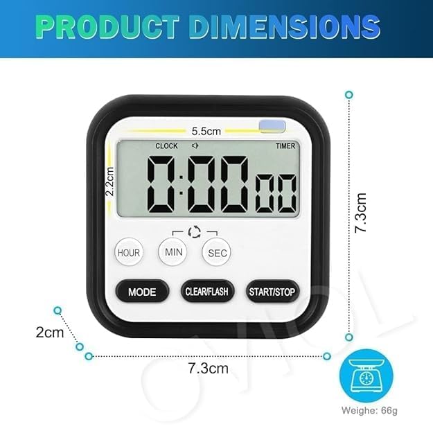 Image of Digital Study & Kitchen Timer with Large LCD Display - 24-Hour Countdown Stopwatch with Loud Alarm, Flashing Light, Magnetic Back & Stand - Perfect for Cooking, Studying & Time Management